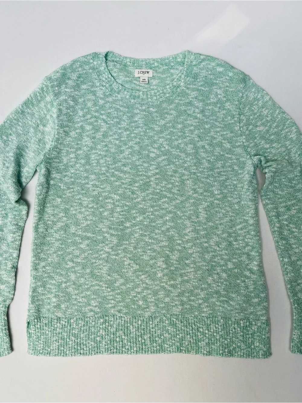 J.Crew Women Green Mint Mélange Cotton Blend Pullover Crew Neck Sweater Size XS
